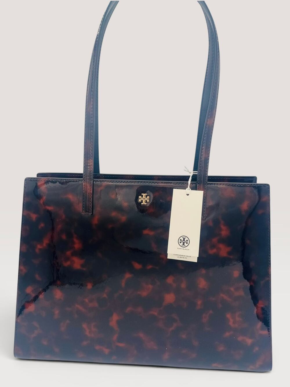 $600 Tory Burch Tortoise Work Travel Laptop Tote Onyx Exotic